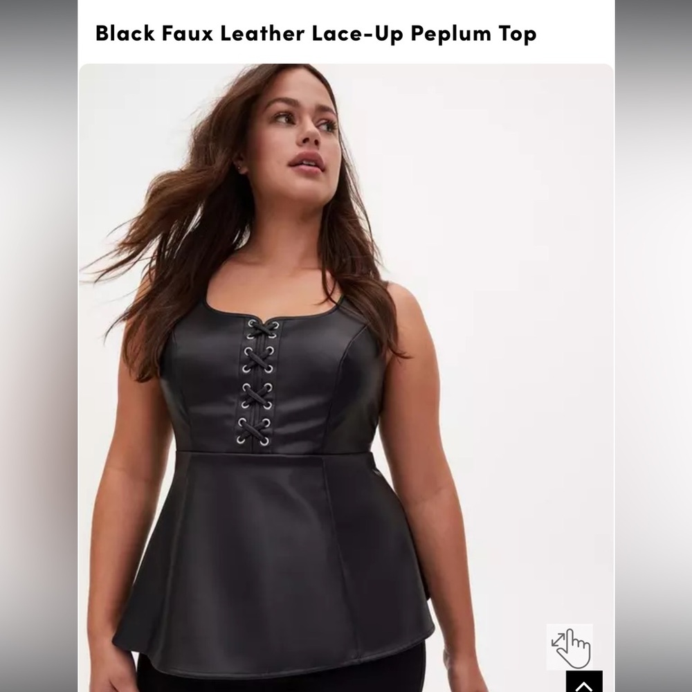 Torrid Black Faux Leather Lace-Up Peplum Top